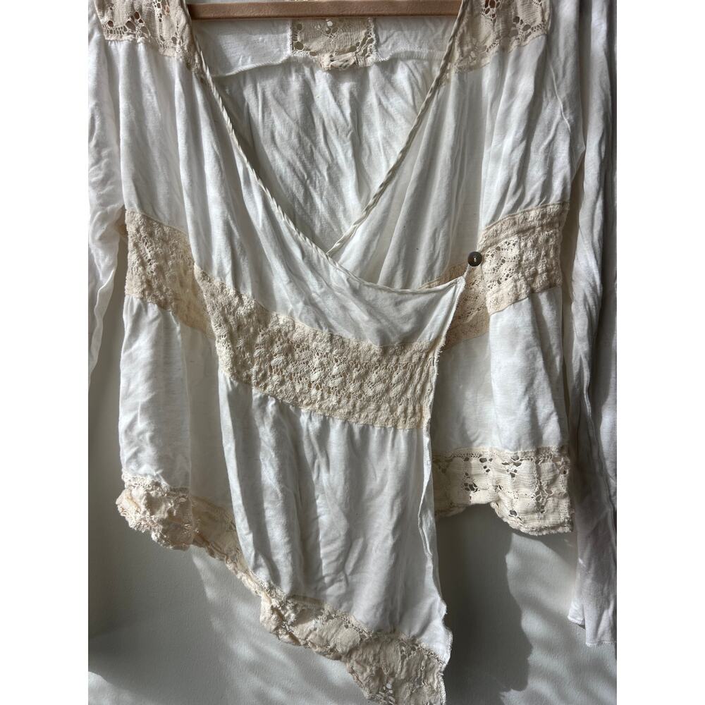 TINY White Cream Lace Cutout Crossover Long Sleeve Vintage Top Size M